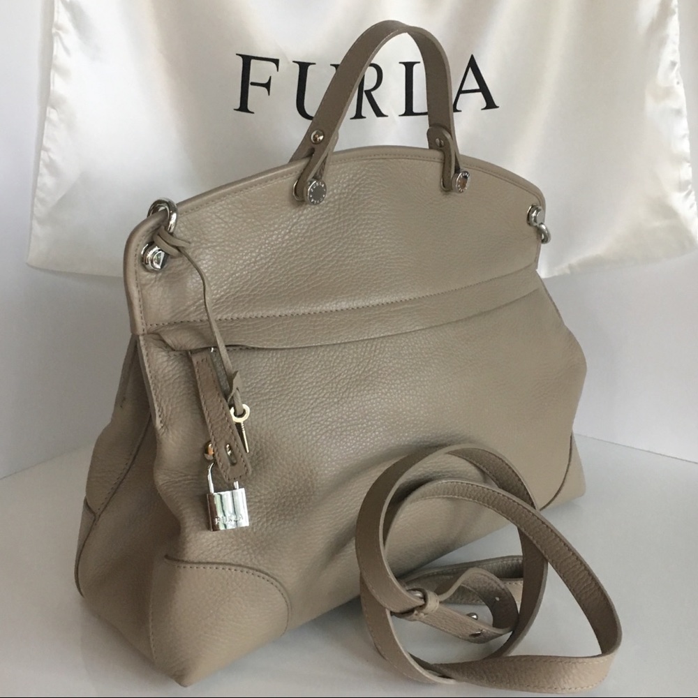 Furla Piper Large Leather Satchel, taupe